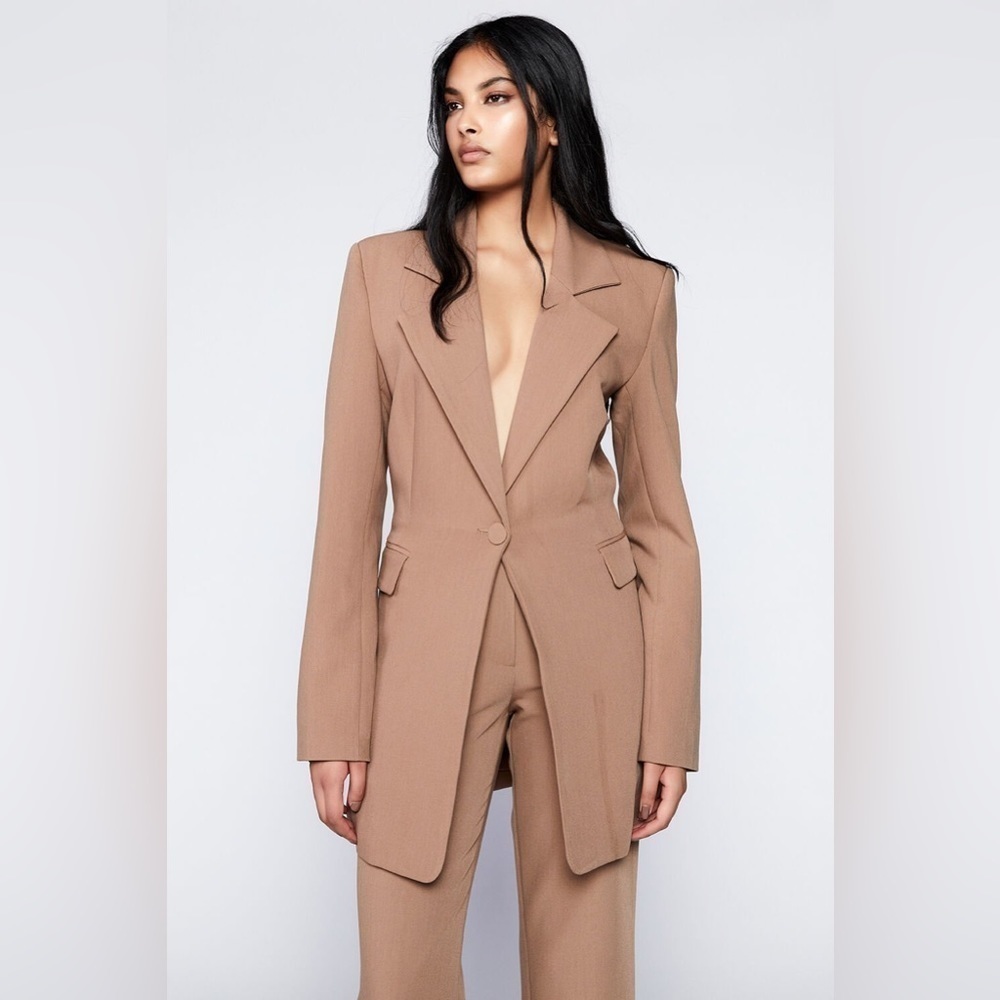 Bardot Camel Tan Single-Button Long Blazer